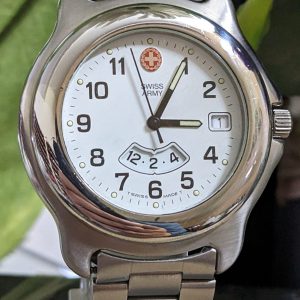 Vintage Victorinox Swiss Army Men Officers Dual Time Date Quartz Analog Watch 1990-99