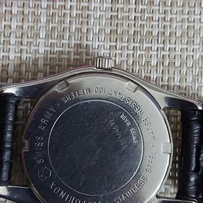 Swiss Army Victorinox Watch Swiss 24664 Steel Silver Case Black Leathe Band 100m