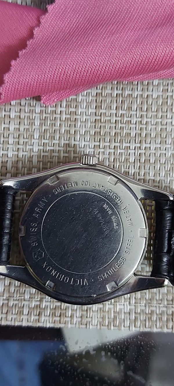 Swiss Army Victorinox Watch Swiss 24664 Steel Silver Case Black Leathe Band 100m
