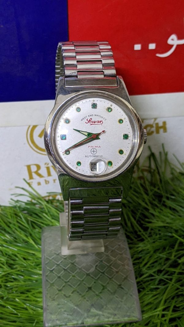 Vintage West End Watch Co. Sowar Prima Automatic Green Crystals Swiss Made Watch