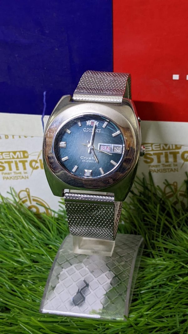 Orient Crystal Racer Automatic Gents Wrist Watch Auth Mesh Bracelet
