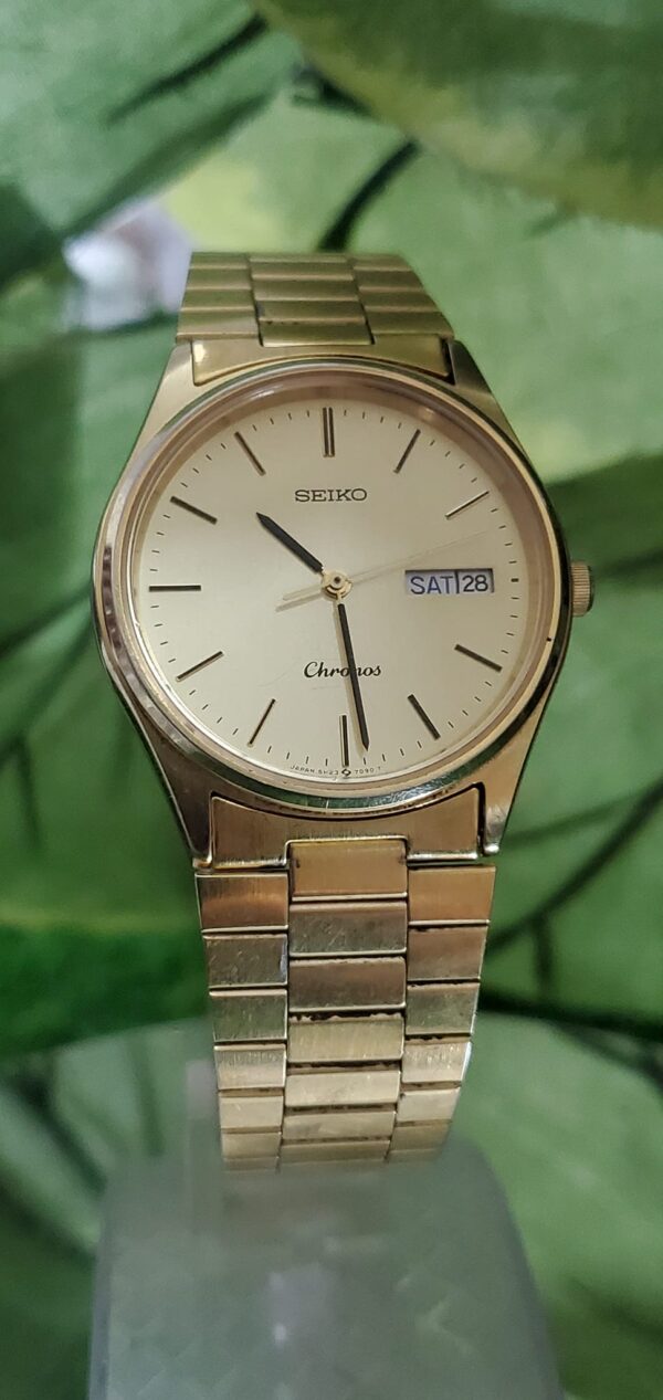 869 Vintage Seiko Chronos Gold Quartz Analog Watch 5H23-7D40 Original JDM 28.4