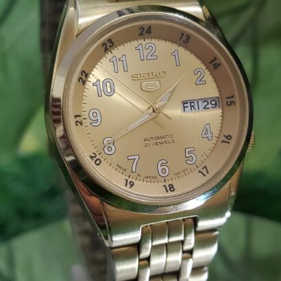 Seiko 5 Men's Gold Dial Stainless Steel Band Watch - Snk594J1