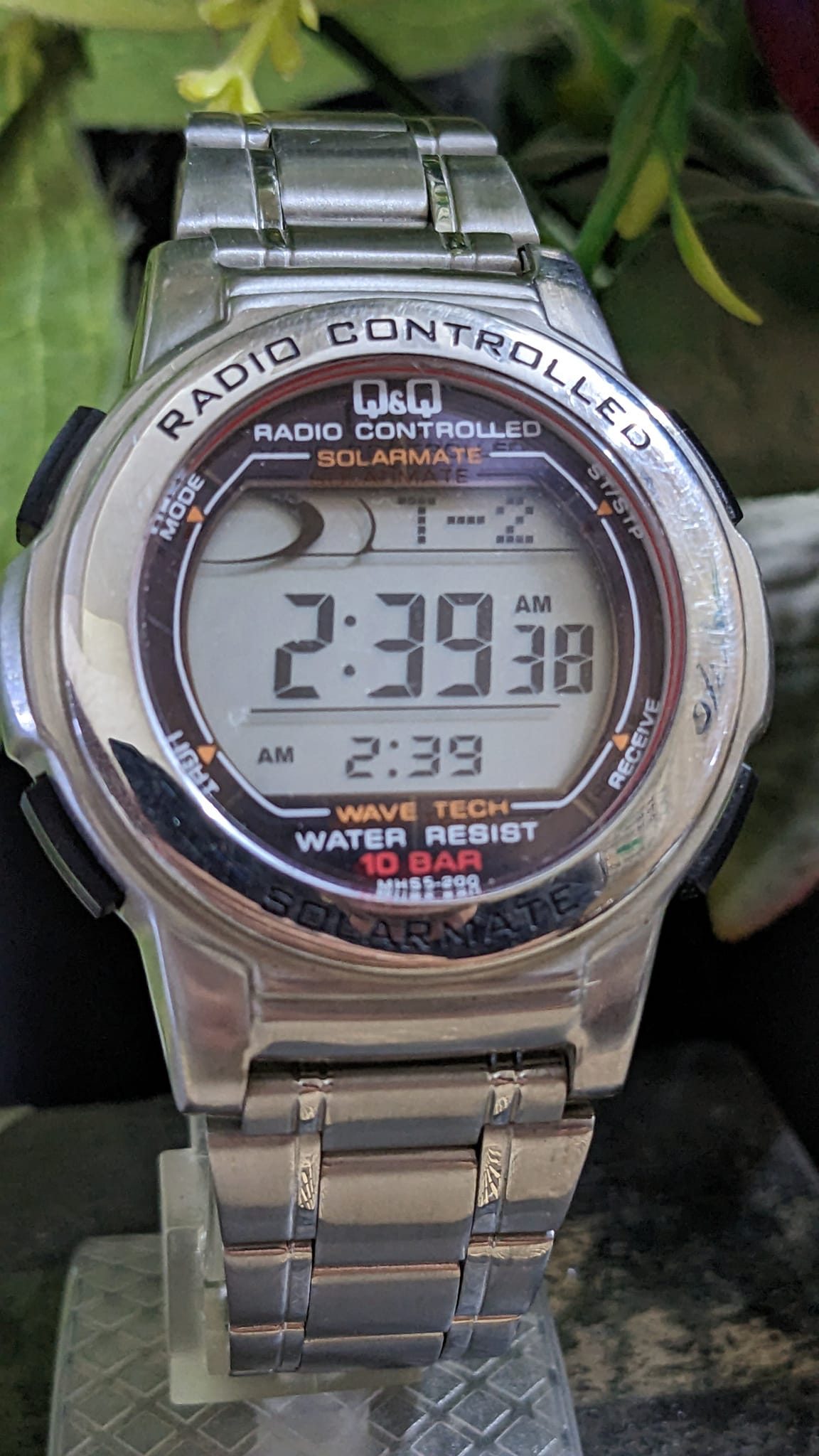 Citizen Q&Q Wristwatch Digital Radio Solar Waterproof Date Metal Band MHS5-200 Men's Silver