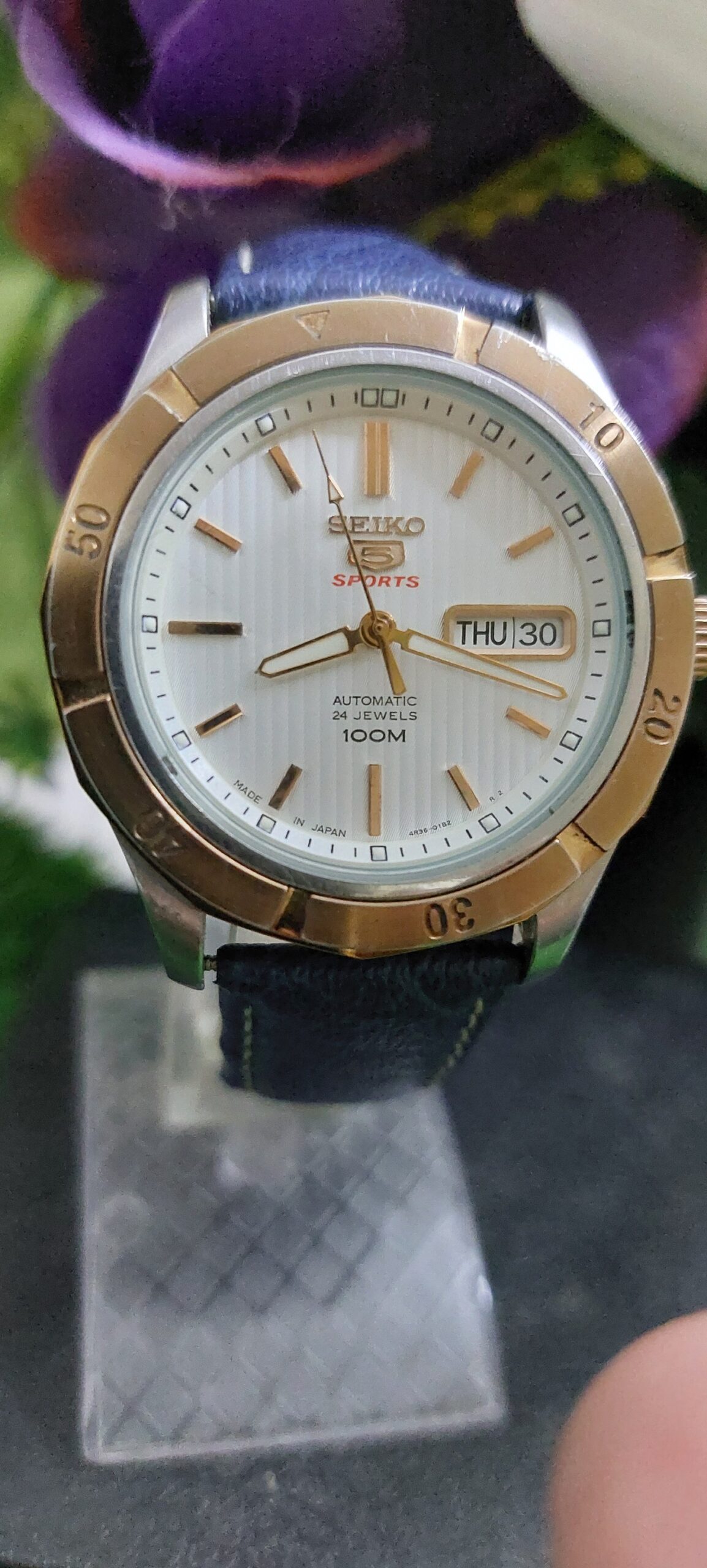 Seiko 5  Sports 4R36 white dial Japan made Automatic watch for Men - 100 m Water resistant