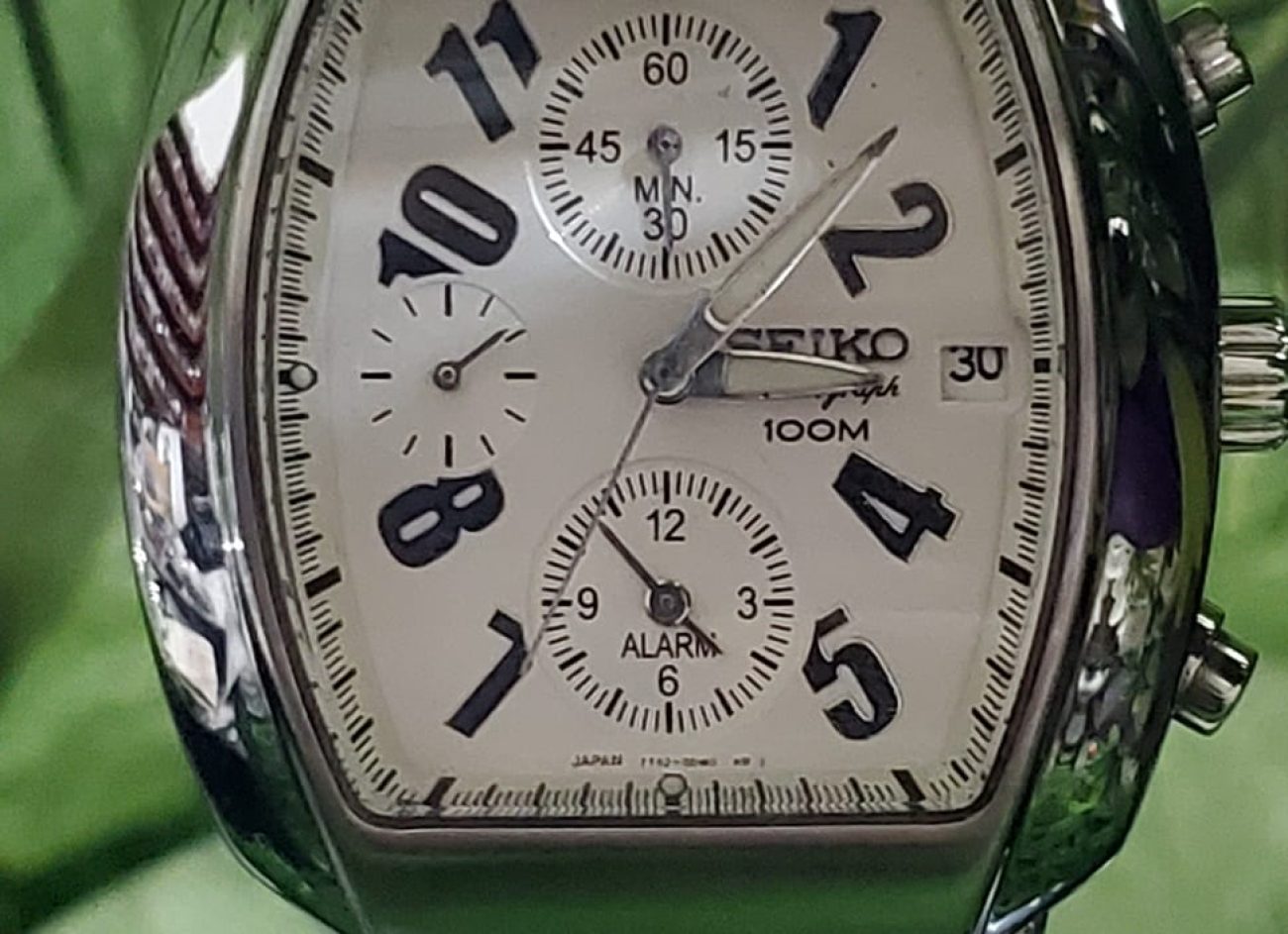 SEIKO Alarm Chronograph SNA323 SNA323P1 Men Steel White Dial 100m Quartz Watch